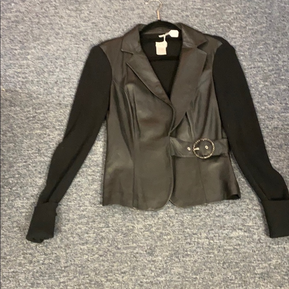 Cache Leather Wool Jacket With Belt Size M - image 3